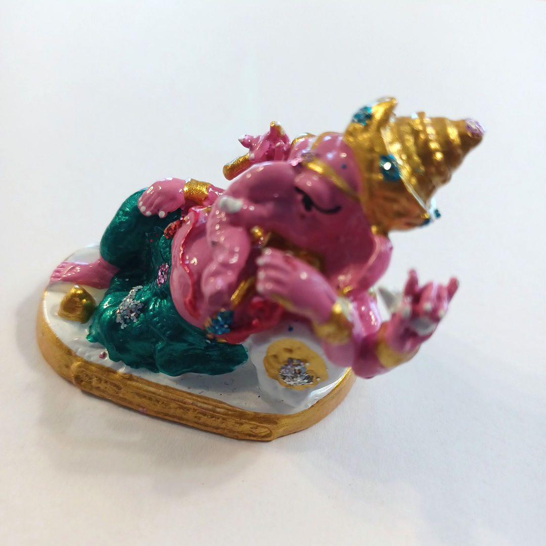 ピンクのガネーシャ像 ミニチュア置物（グリーン）