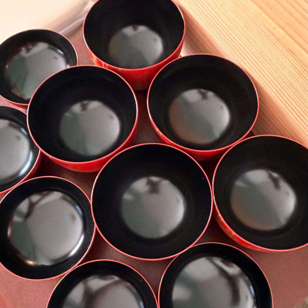 【未使用】共箱付 漆器 梅蒔絵 吸物椀 五客揃 理平造 朱塗 金蒔絵 来客用にも