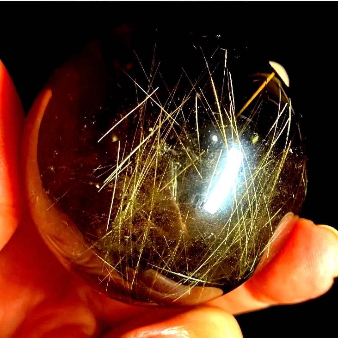 51mm ゴールドルチルクォーツ　丸玉　スフィア　金針水晶