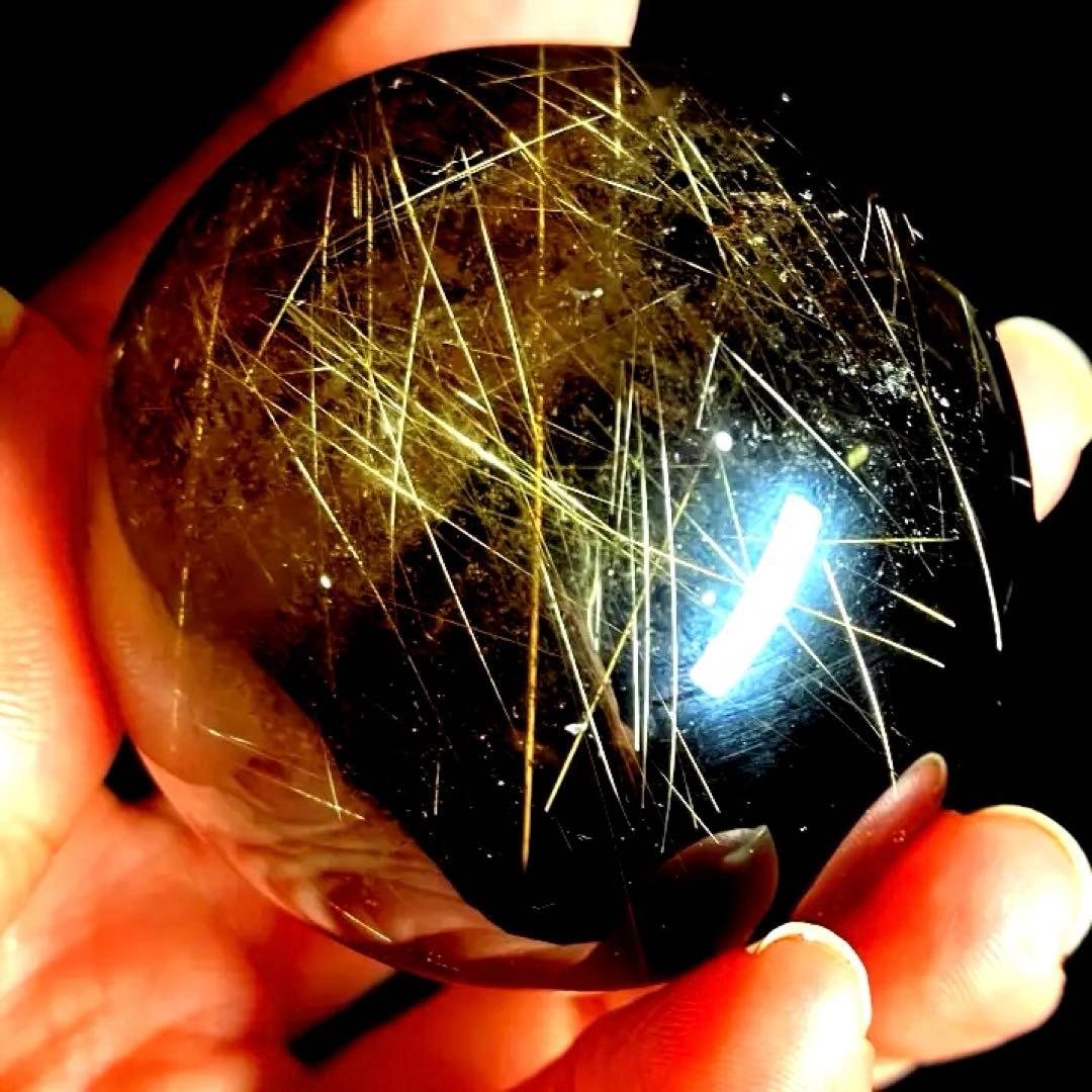 51mm ゴールドルチルクォーツ　丸玉　スフィア　金針水晶