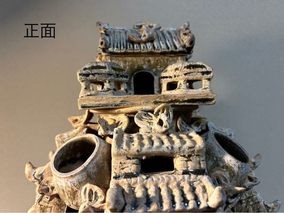 中国骨董　青磁神亭壺(せいじしんていこ) 漢緑釉　三国時代