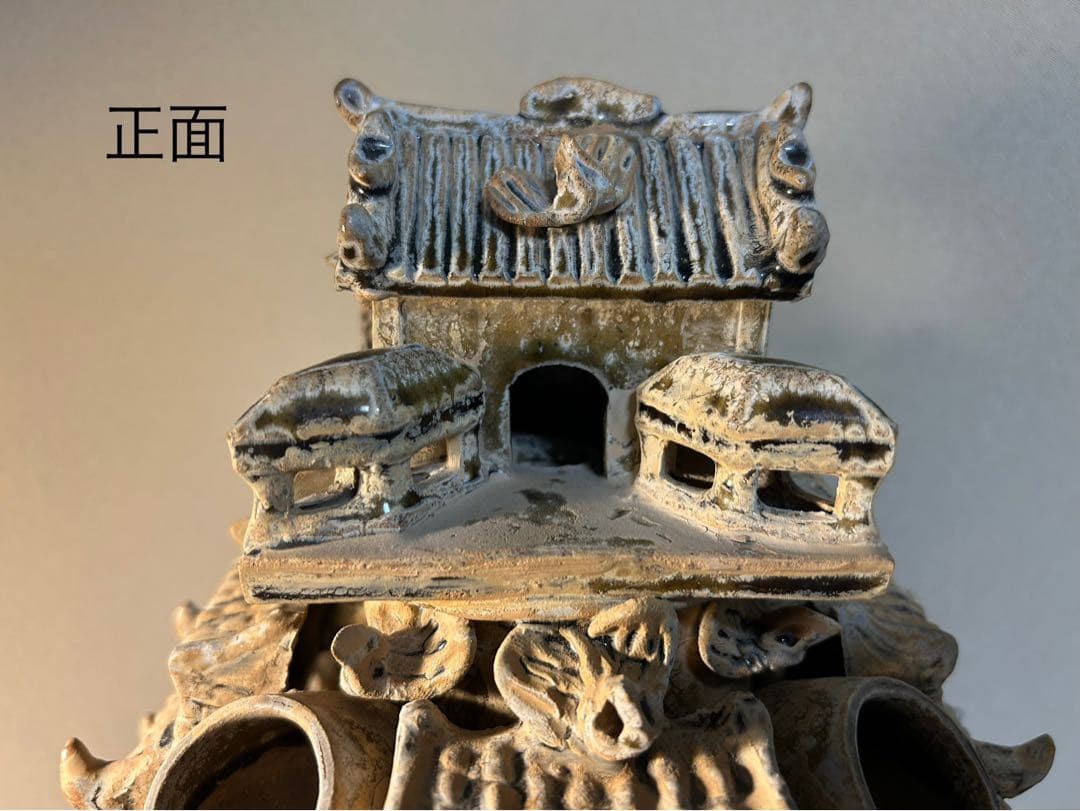 中国骨董　青磁神亭壺(せいじしんていこ) 漢緑釉　三国時代