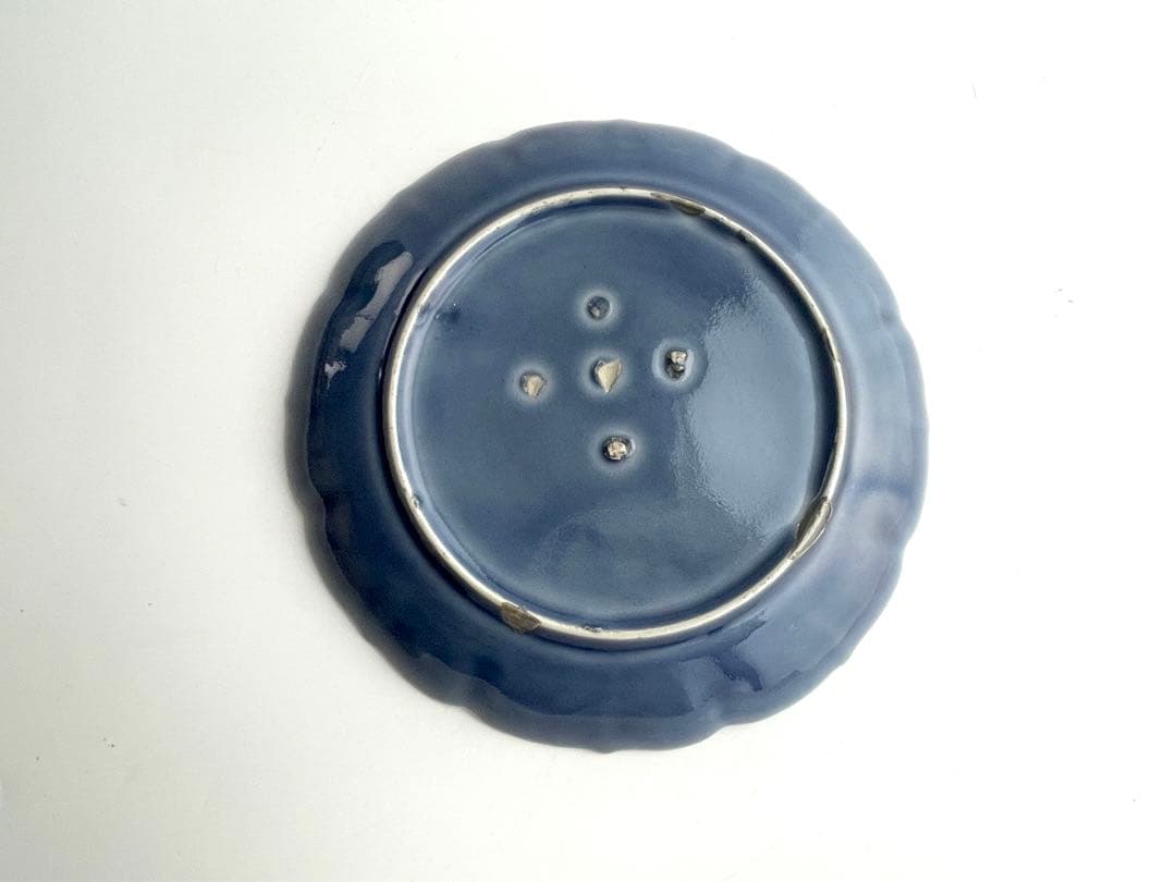 骨董　アンティーク　古伊万里　瑠璃　輪花皿　七寸皿　瑠璃釉　輪花縁