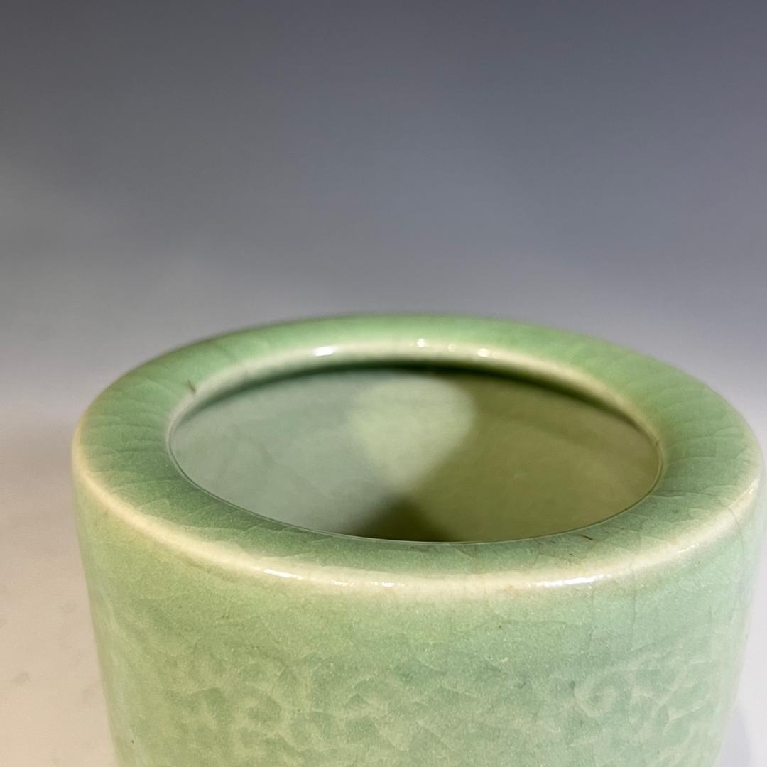 清・豆青釉 筆筒 陶瓷器・稀少珍品・置物・賞物・中国古美術