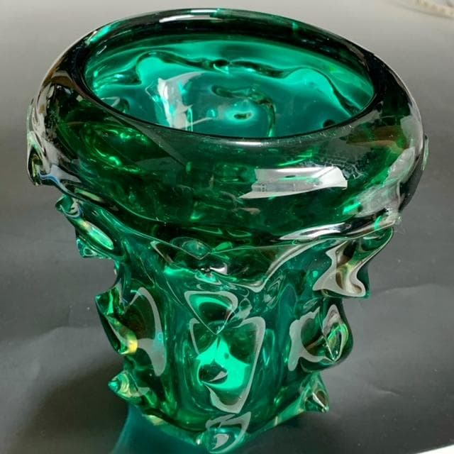 ドームナンシー  グリーン 花瓶 ガラス突起 1920年代 本物保証
