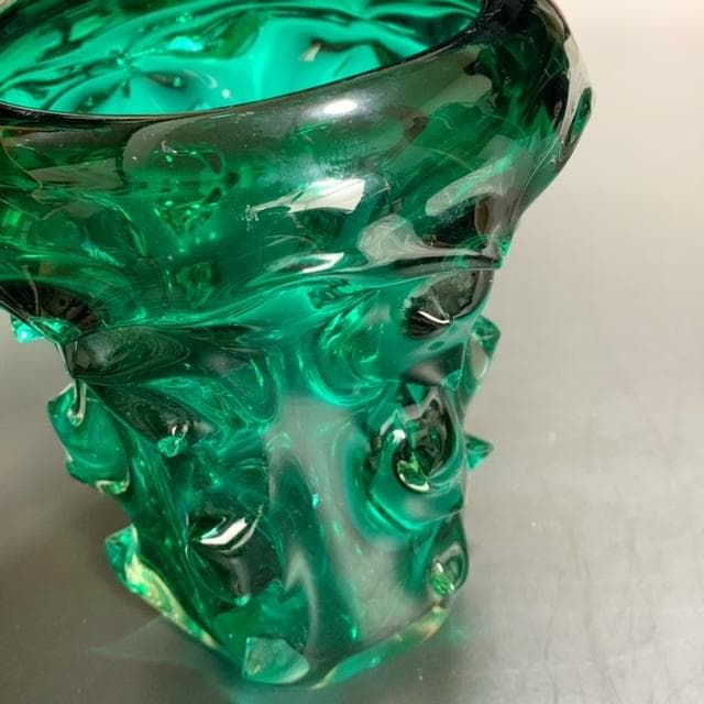 ドームナンシー  グリーン 花瓶 ガラス突起 1920年代 本物保証