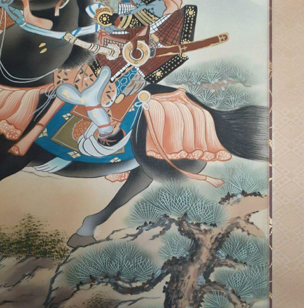 掛け軸/武者/黒馬/松
