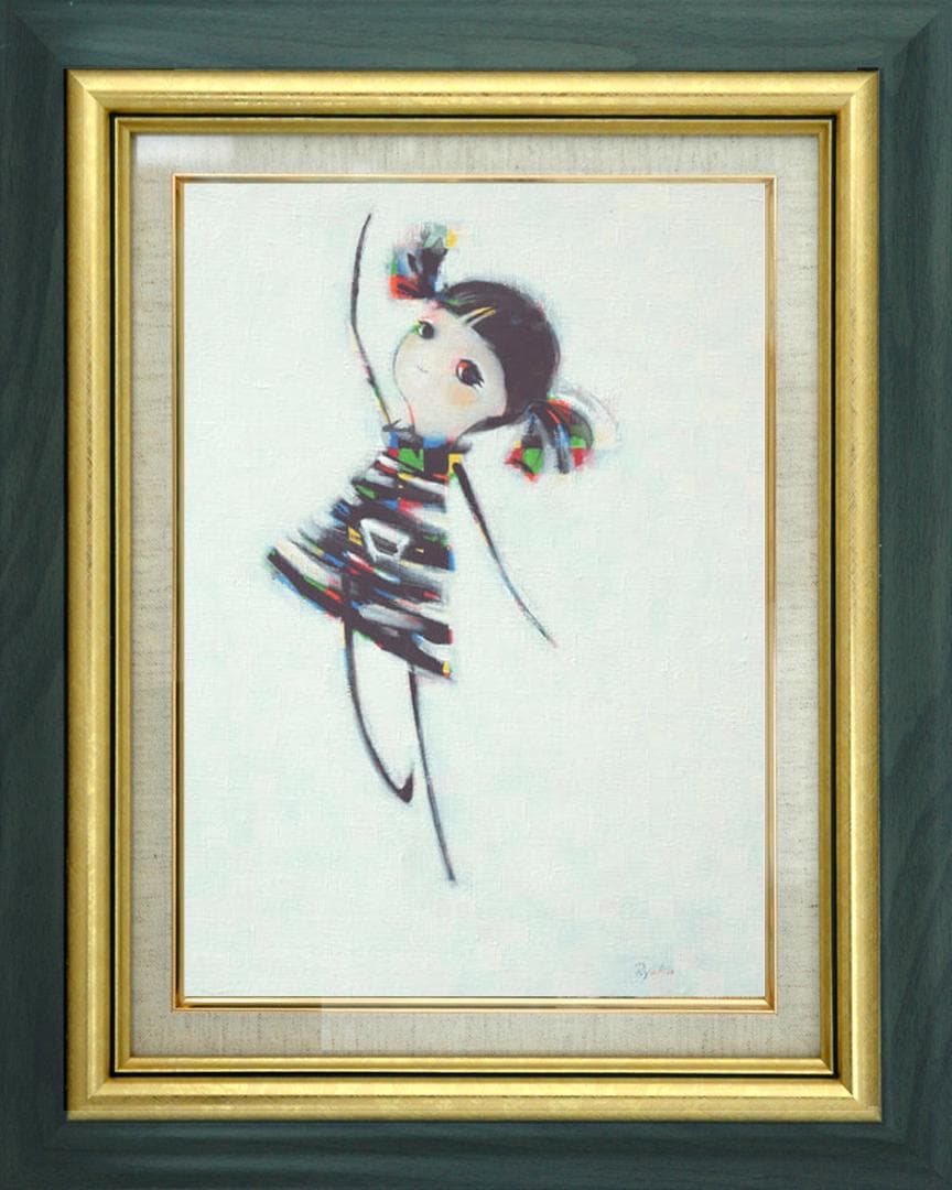 油絵 菅家令子 絵 絵画インテリア額付(銀）F4-080715 可愛い女の子