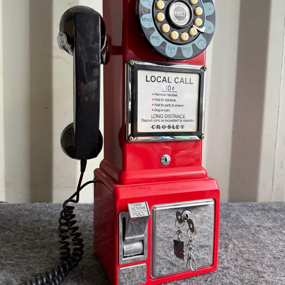 H67希少品 動作品✨　CROSLEYレッドダイヤル式公衆電話　コレクション