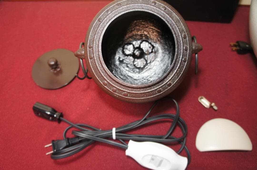 ☆ 野々田 さつま風炉(紅鉢型)電熱器 在銘 萬代屋小釜 釜鐶他フルセット送料込