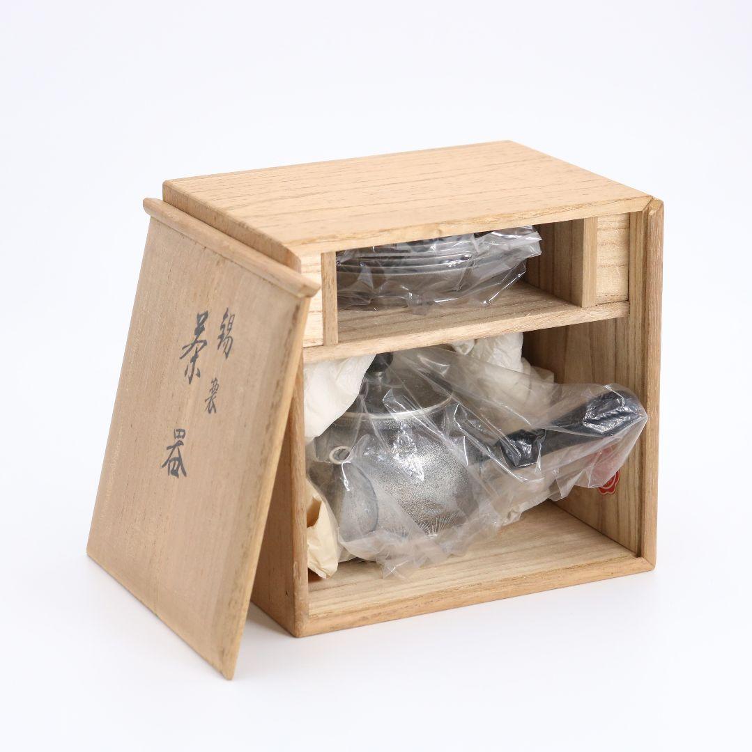 錫半製 茶器 急須 茶托 本錫上錫 歳寒三友図 松竹梅五君子 煎茶道具　M70
