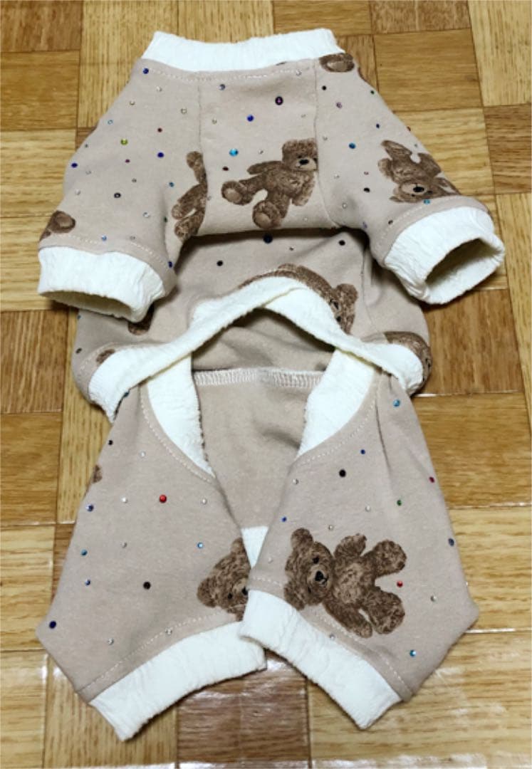 U´•ﻌ•`U キラキラくまちゃん ラグランロンパース ベージュ