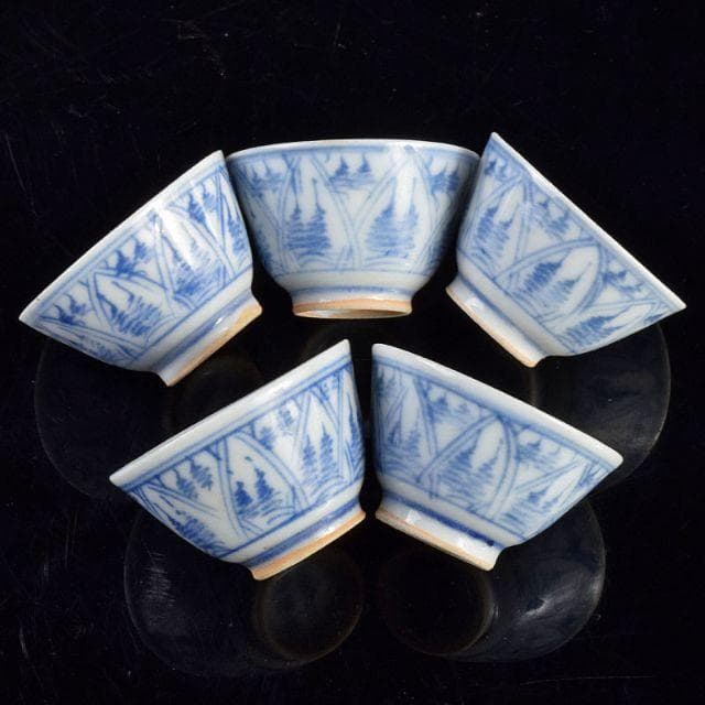 煎茶道具　五良太甫呉祥瑞　染付　煎茶碗　五客