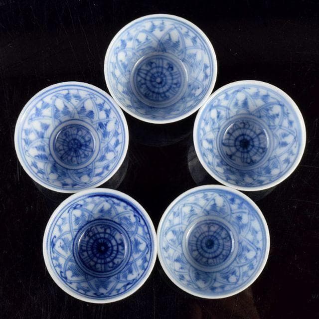 煎茶道具　五良太甫呉祥瑞　染付　煎茶碗　五客