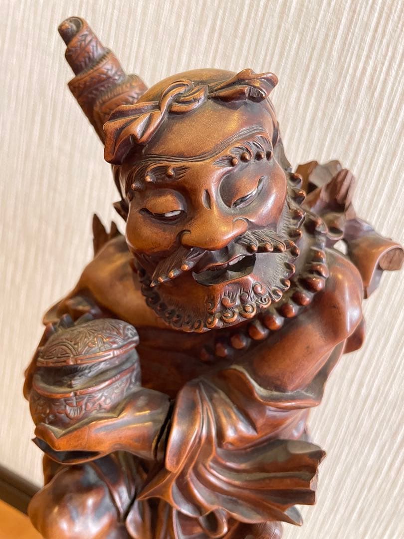 美術品級木製彫刻像 高さ約40 cm 2.22 kg 人物像　置物　黄楊(ツゲ)