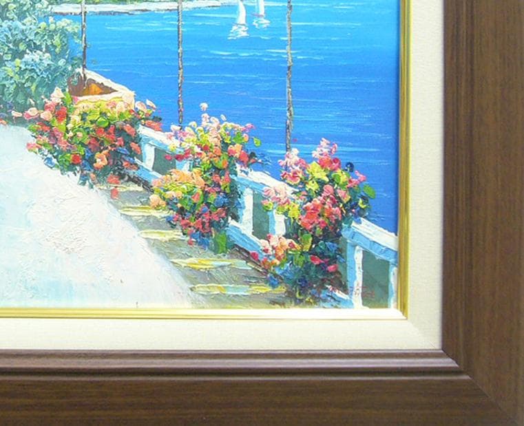 絵画 油絵 肉筆油絵 風景画 白壁の道