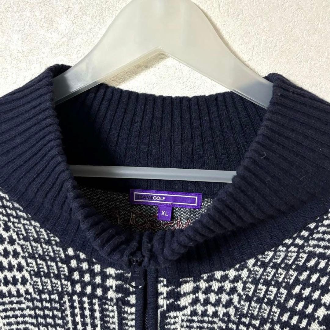 BEAMS GOLF ハーフジップ　ニット　カシミヤ　グレンチェック　XL