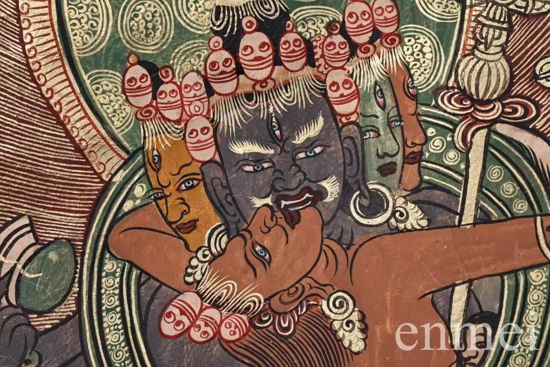 中国古美術・チベット・真皮唐卡・勝楽金剛仏像・純手描き・纯天然鉱物顔料・風水開運