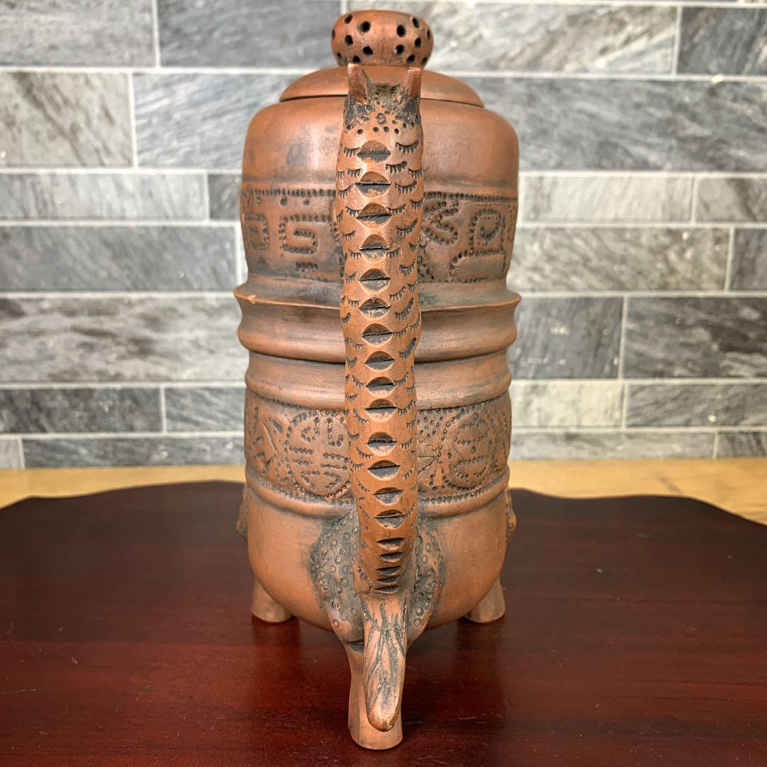 希少品　中国古美術品　茶器　宜興紫砂　陶器　急須　茶壺　お猪口付き　鳳凰　龍