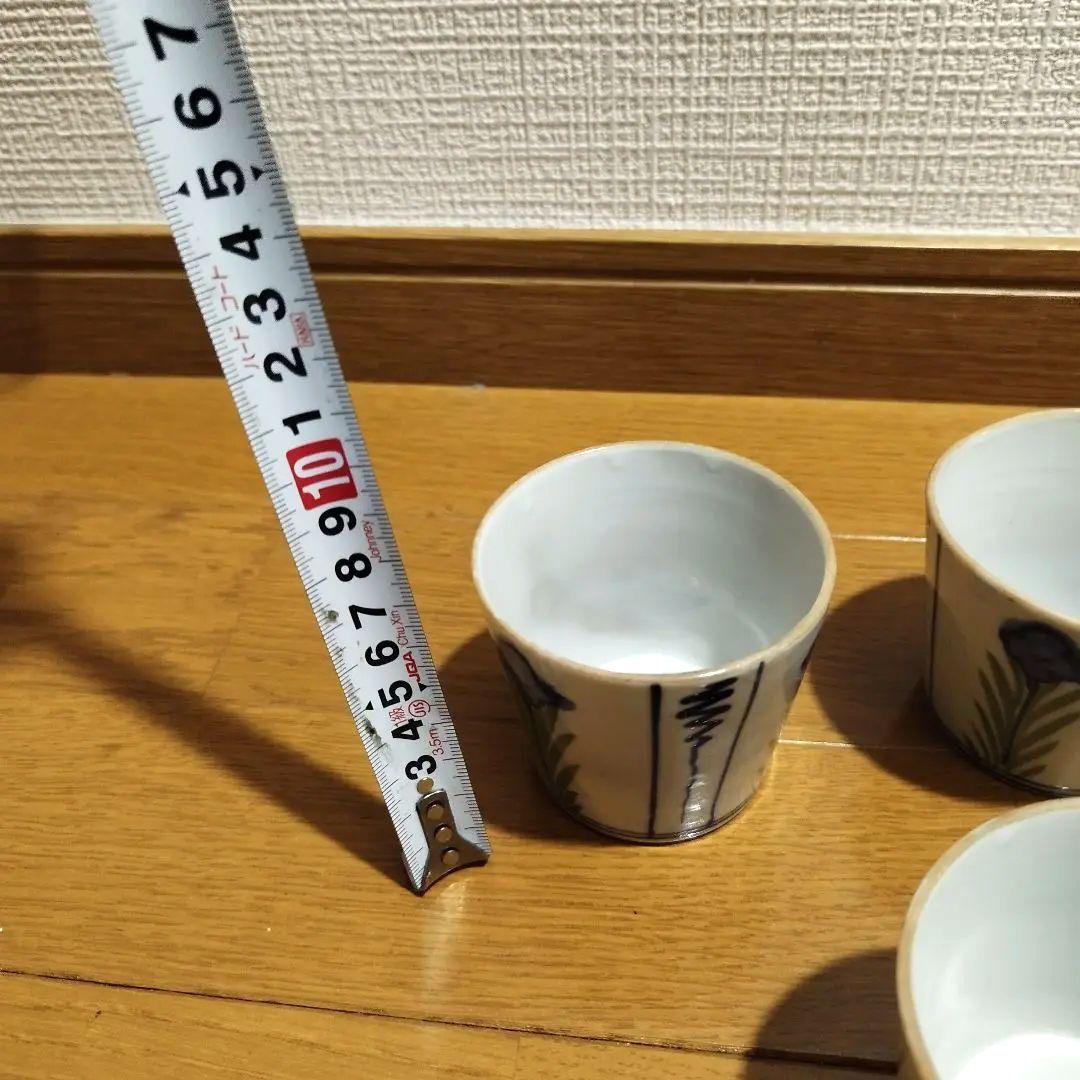 明治ごろ　草花文の蕎麦猪口　5客セット！　手書き絵付け