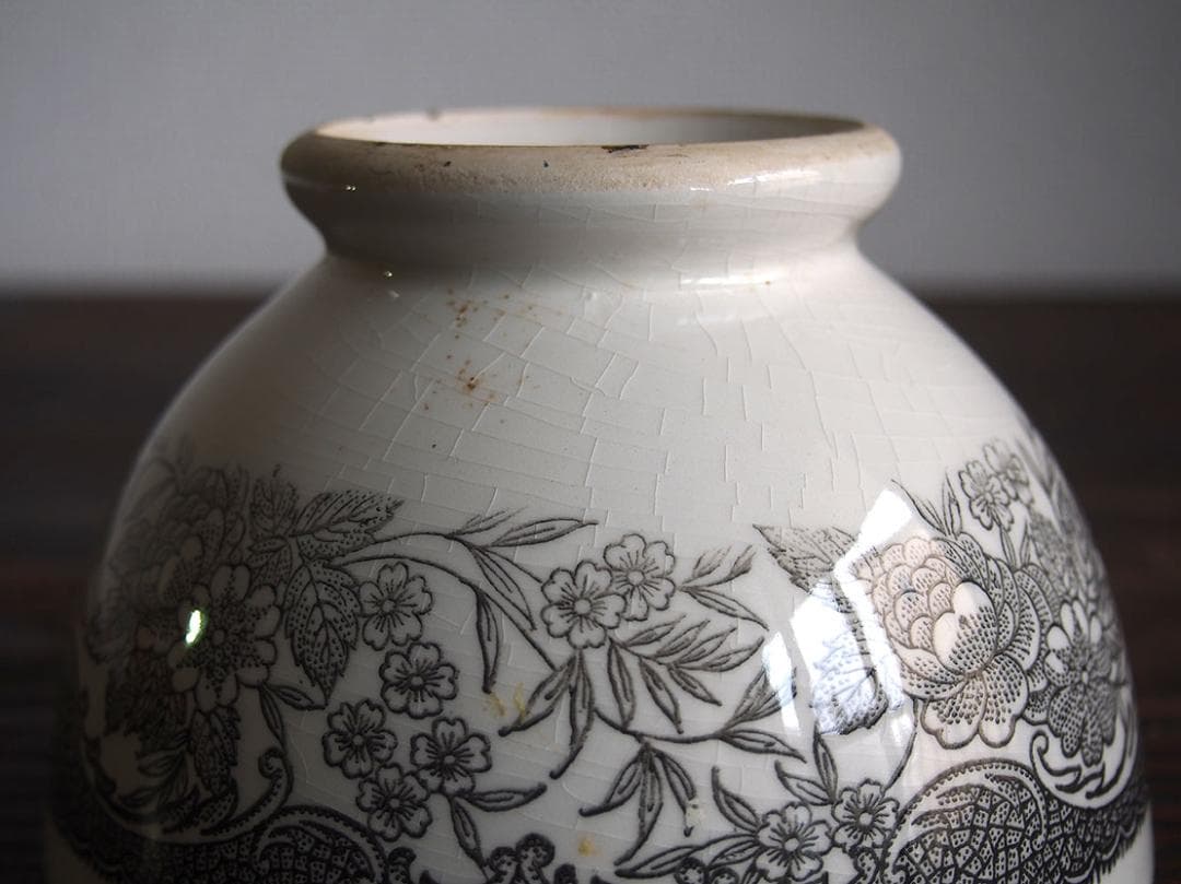 大きめヴィクトリアン様式 グリザイユ カフェオレボウルスペイン古陶/K280