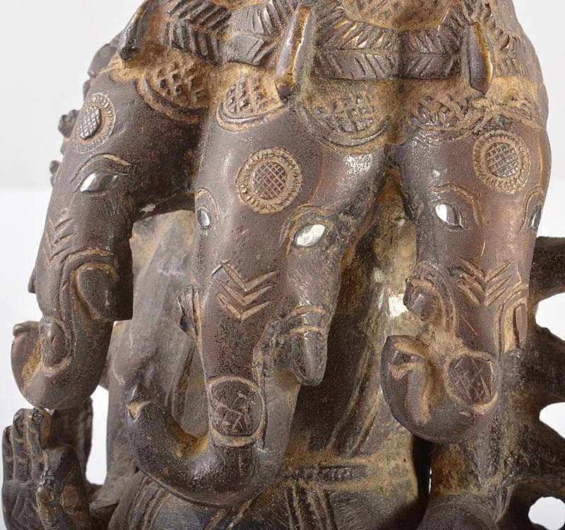 仏教美術　古銅　インド神　５面ガネーシャ象神　置物　M　R5207