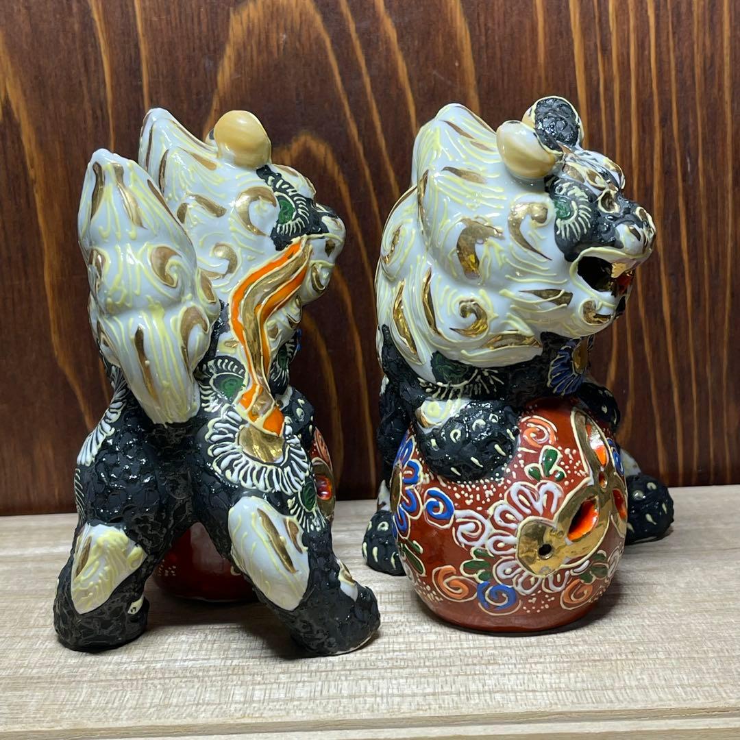【願いが叶う】【魔除け 守護】【 九谷焼】唐獅子4.5号 黒色 シーサー 狮子