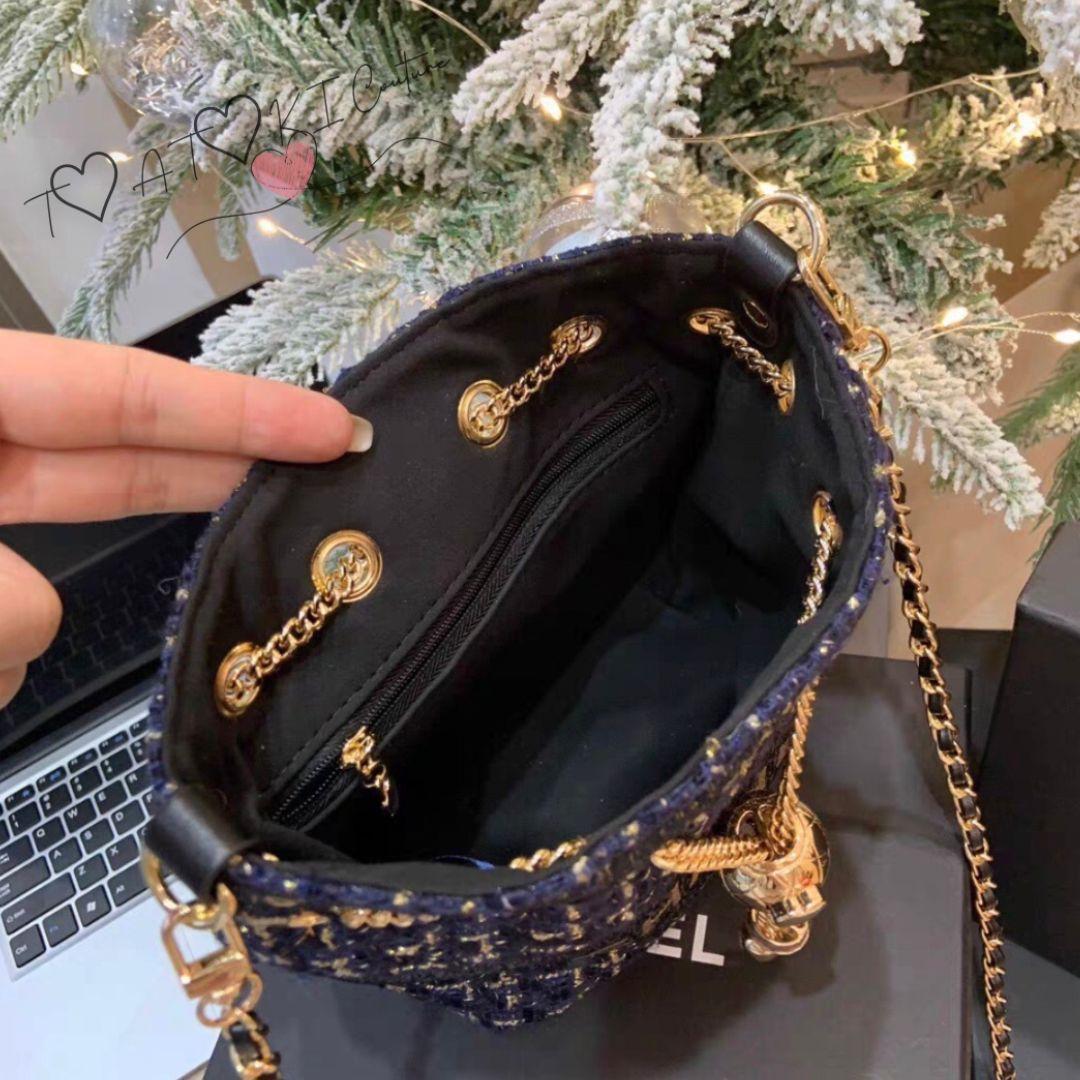 数量限定❤CHANEL❤ネイビーラメ巾着ショルダーバッグゴールドチェーン