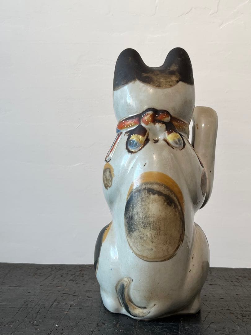 古伊万里 色絵金彩 招き猫 ／ H.285cm 幕末〜明治期 】九谷ねこ 縁起物