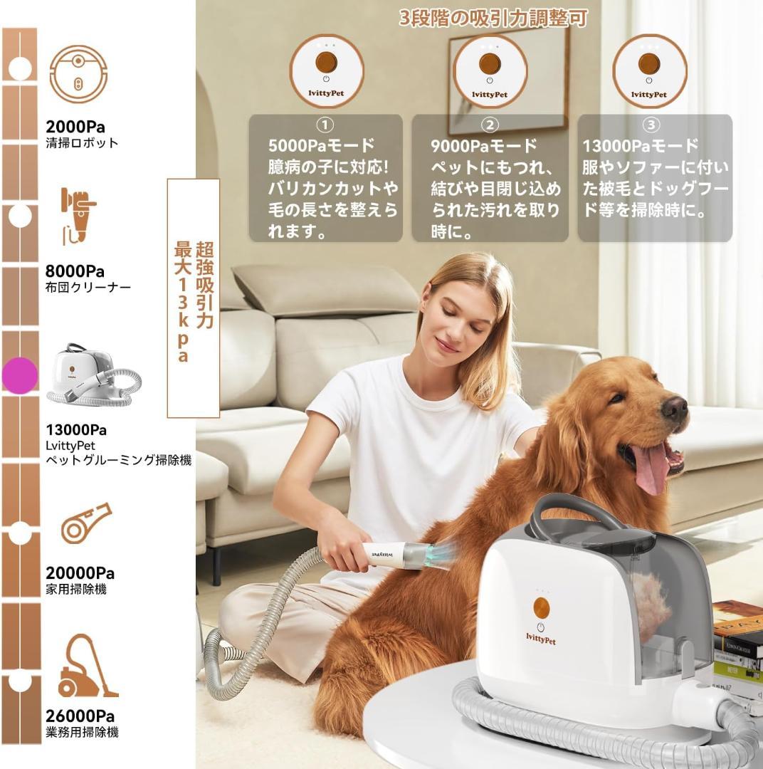 lvittyPet ペット グルーミング 掃除機 7-in-1 13kPa 犬用