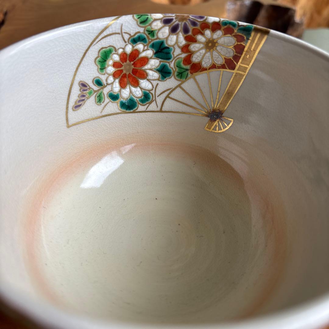 色絵扇面 押小路焼 庄左ヱ門造 抹茶碗 茶道具 共箱(88)