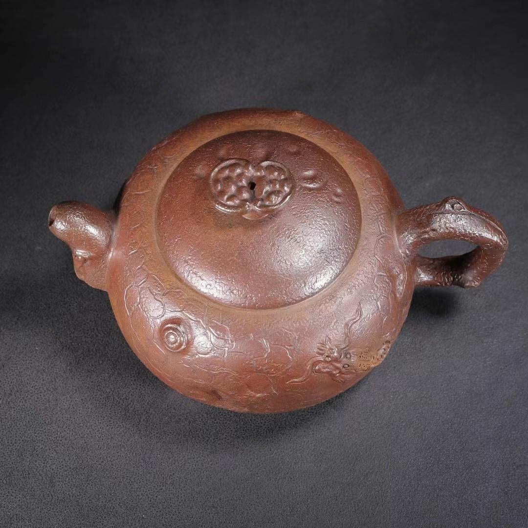 中国古美術・原礦底槽清・燕亭製陶紋・供春（高温窑变）紫砂壺・紫泥急須・茶壺・賞物