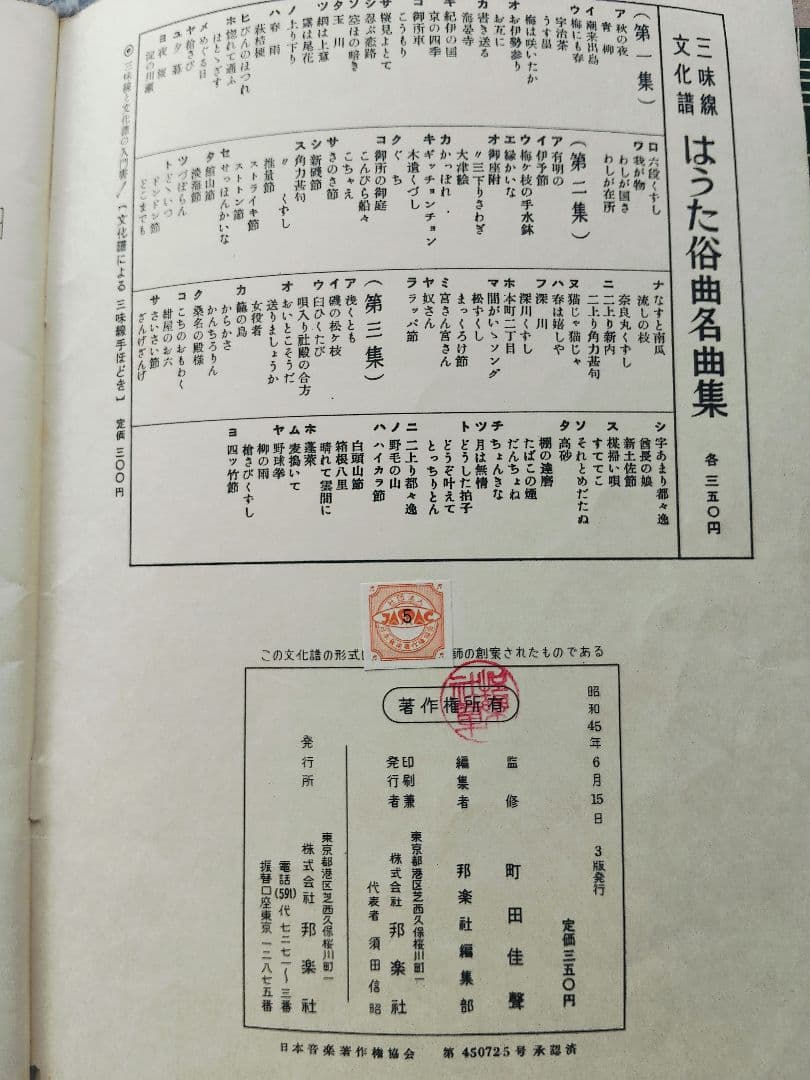 三味線文化譜　端唄俗曲集1・2　正調民謡集2　長唄名曲選集　4冊セット