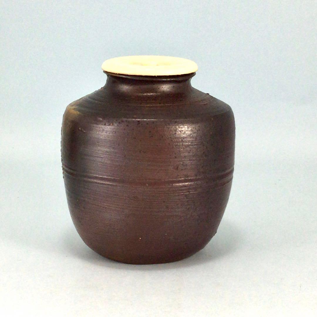 守時大融　備前肩衝茶入　共箱　茶道具