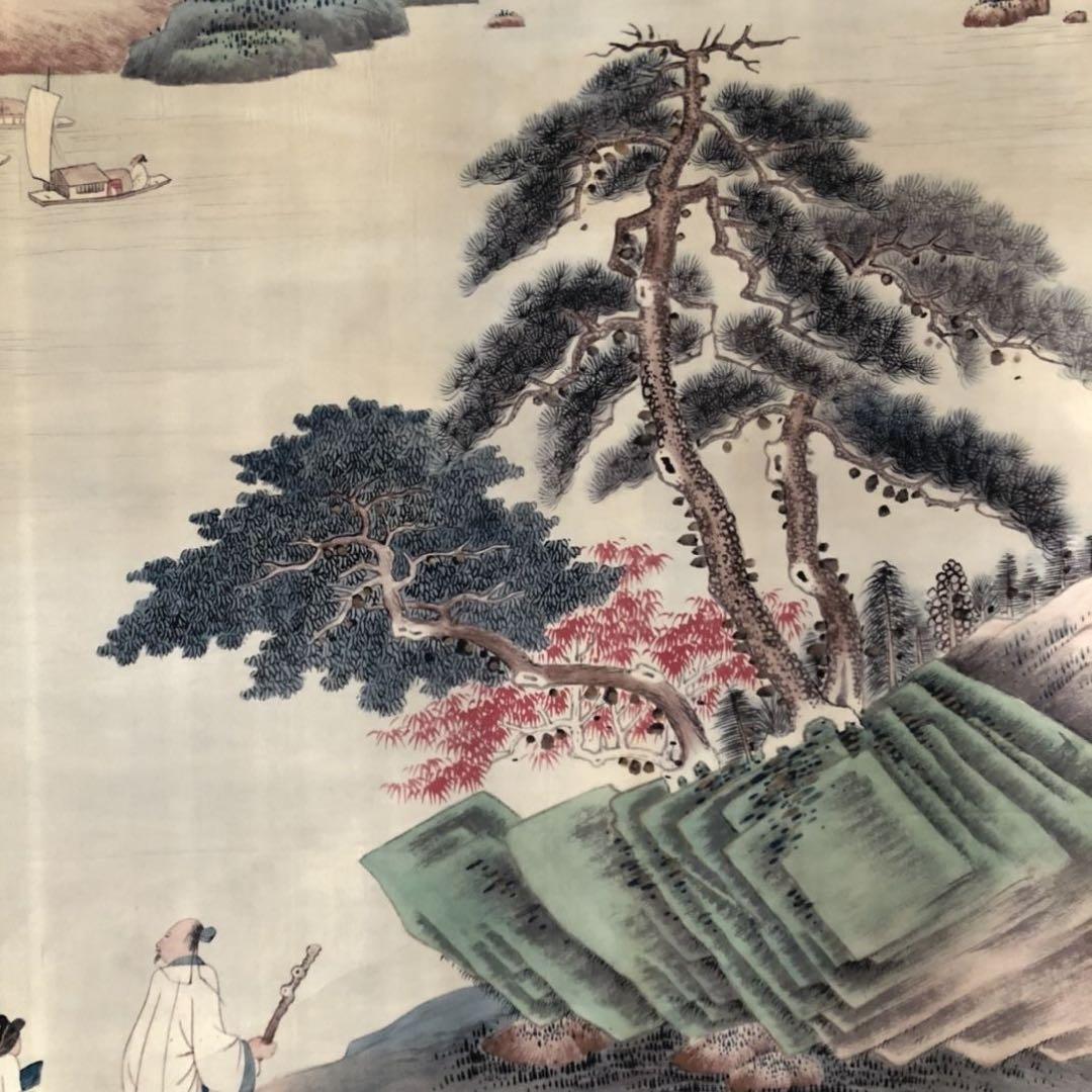 掛け軸 三尺中堂 張大千 信山川図 中国画 山水画 水墨 風景画 人物画