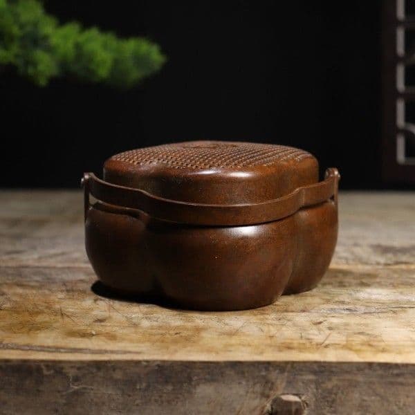 銅器 蘭花暖手炉 手提げ炉 香炉 茶道檀香炉 装飾品 工芸品 置物