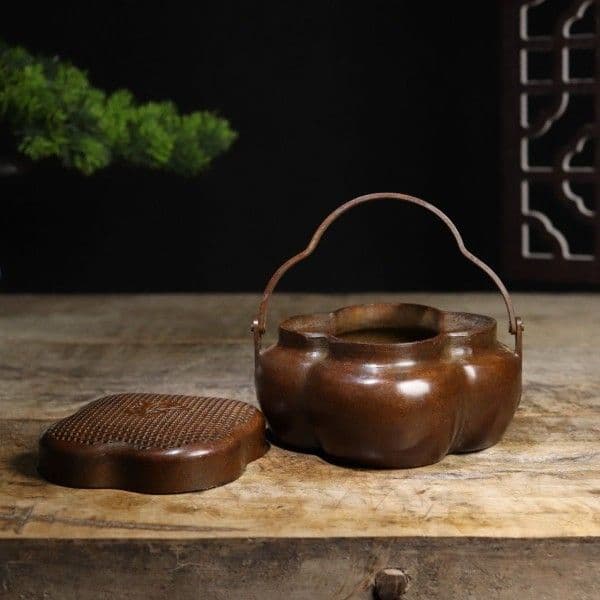 銅器 蘭花暖手炉 手提げ炉 香炉 茶道檀香炉 装飾品 工芸品 置物