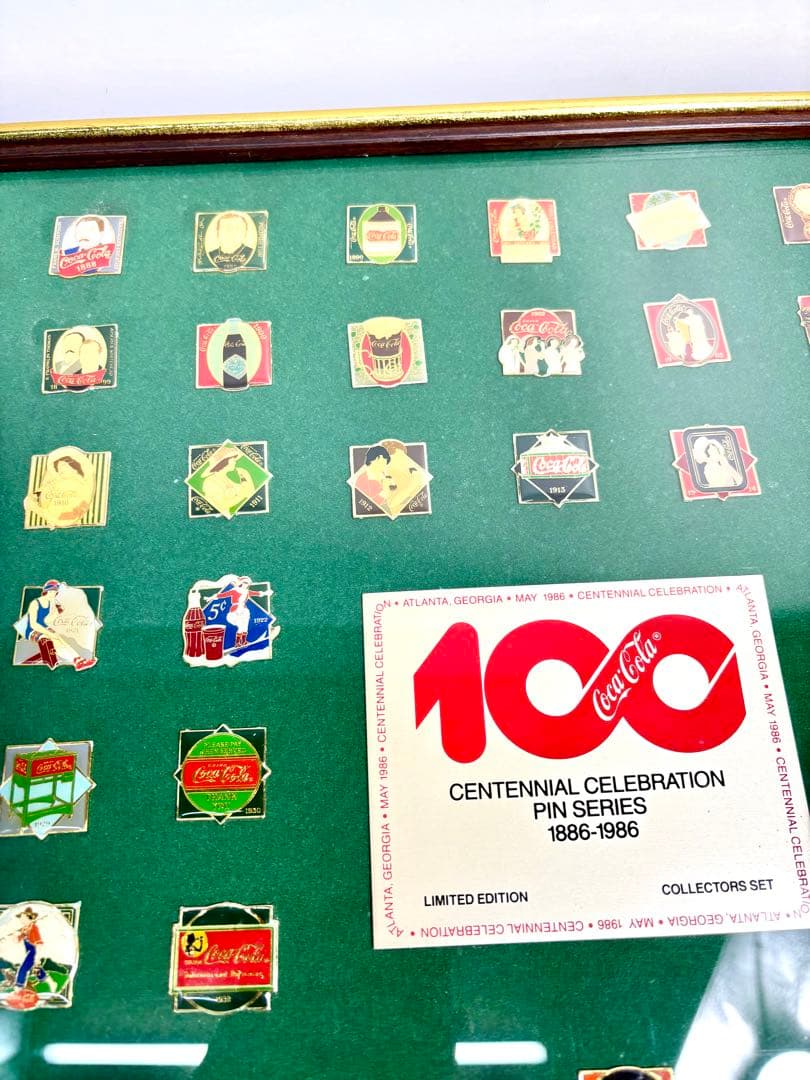 #コカコーラ100周年記念ピンバッジセット 額装限定品 1886-1986