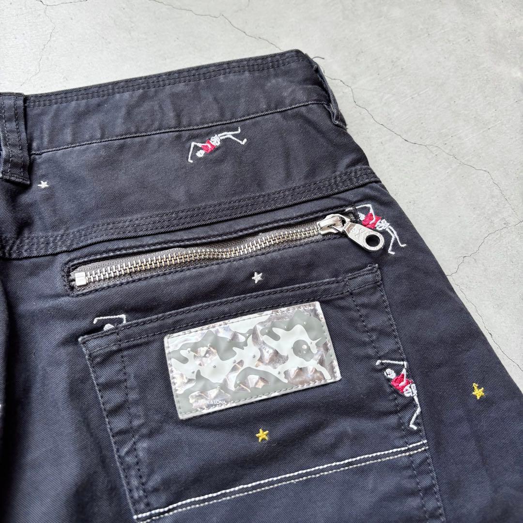 MARK&LONA マークアンドロナ ストレッチロングパンツ 刺繍 ロゴ M