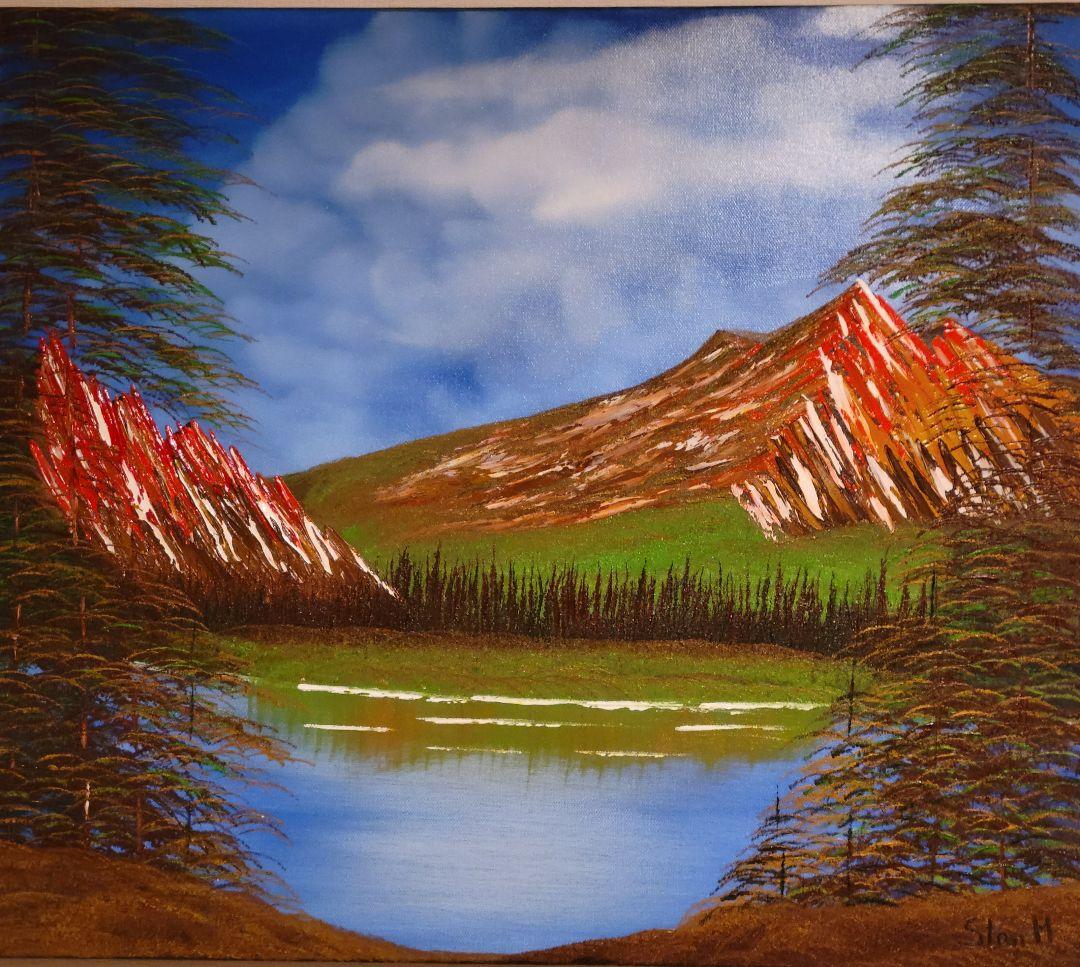 絵画 Mountain ridge lake
