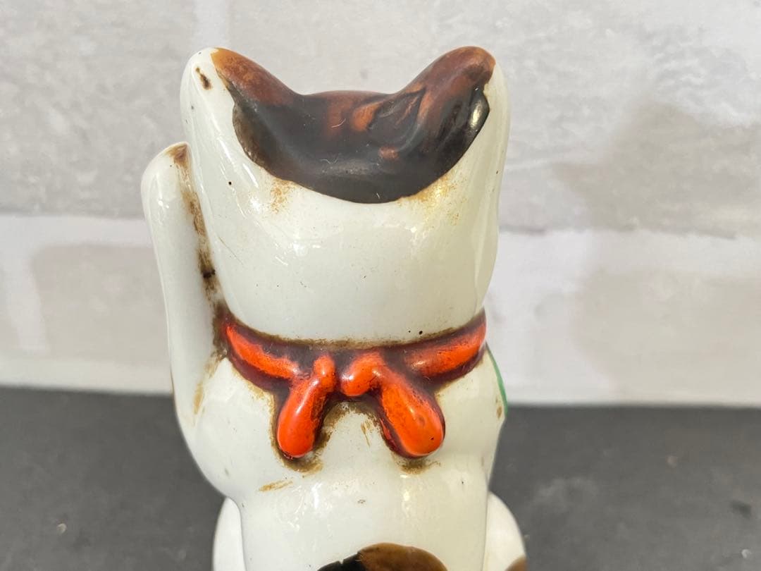 古美術 招き猫 陶器製 置物 骨董品 約12.5㎝