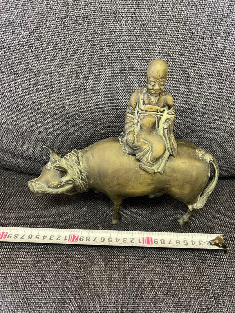 真鍮製】老子 牛乗り像 ブロンズ置物 道教 縁起物