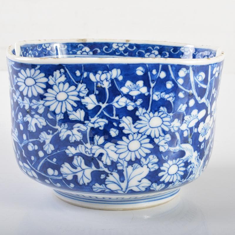 中国　青花　四君子文　四方鉢　時代箱付　M　R6432