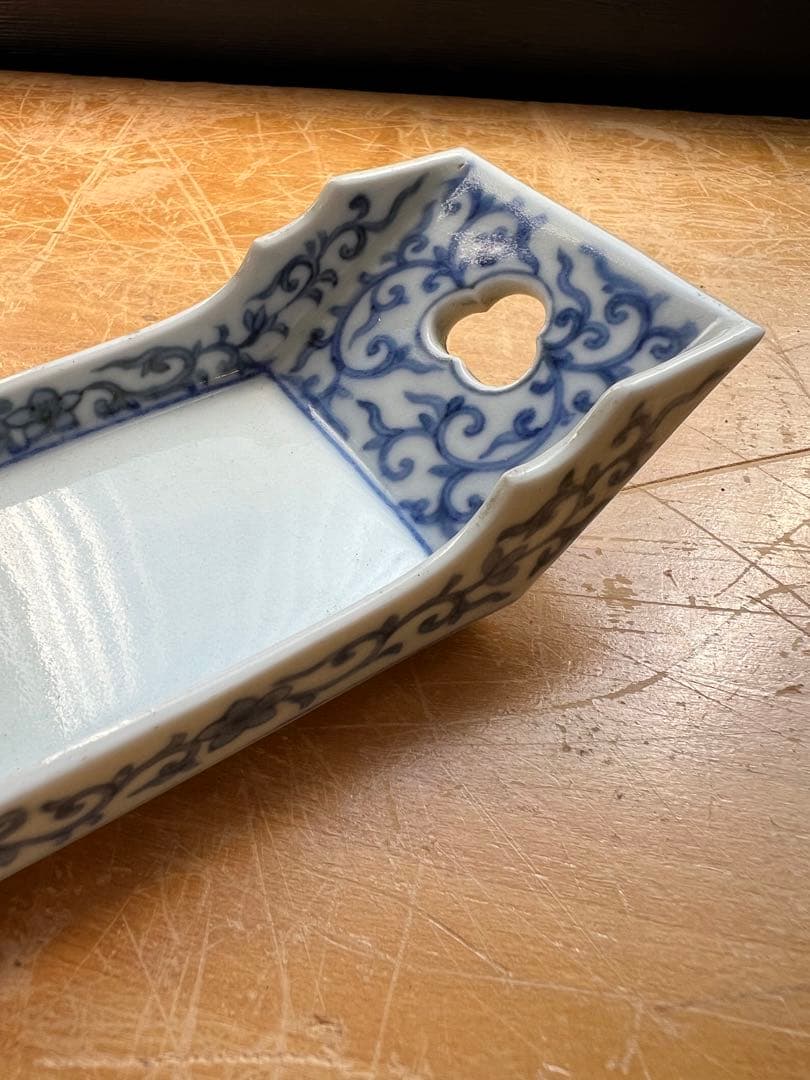 古伊万里　筆船　筆置き　染付　花唐草　文具　アンティーク　古道具