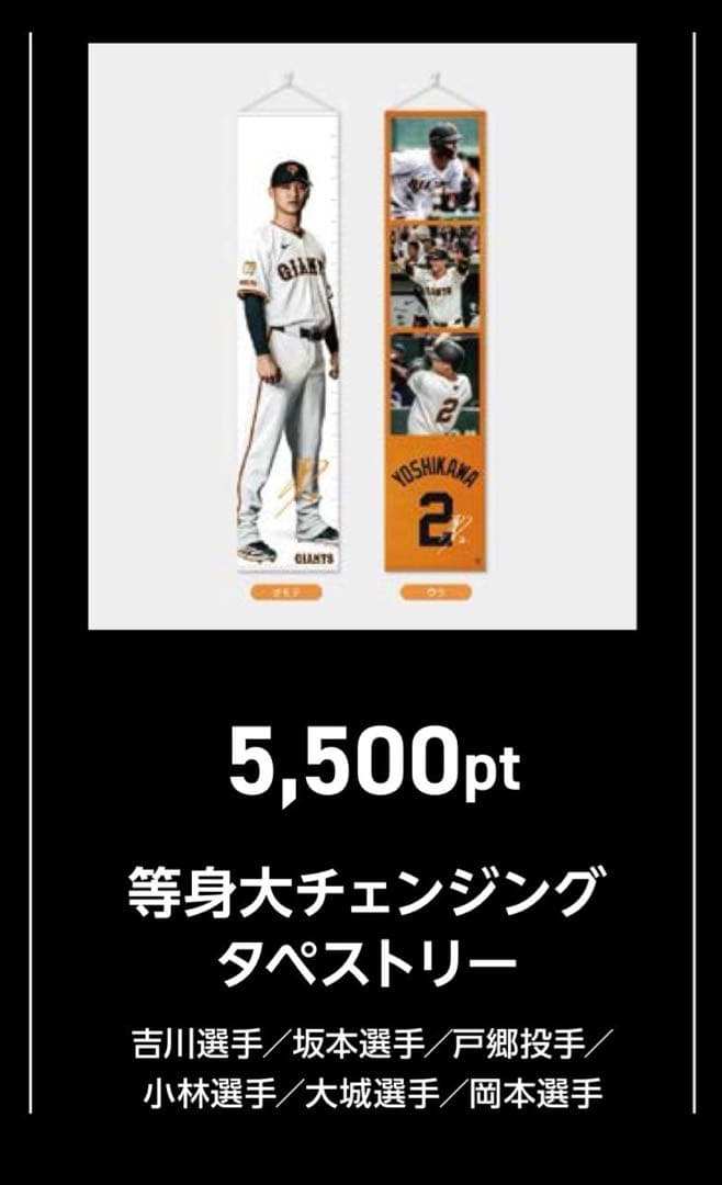 等身大チェンジングタペストリー　吉川尚輝　タペストリー　巨人