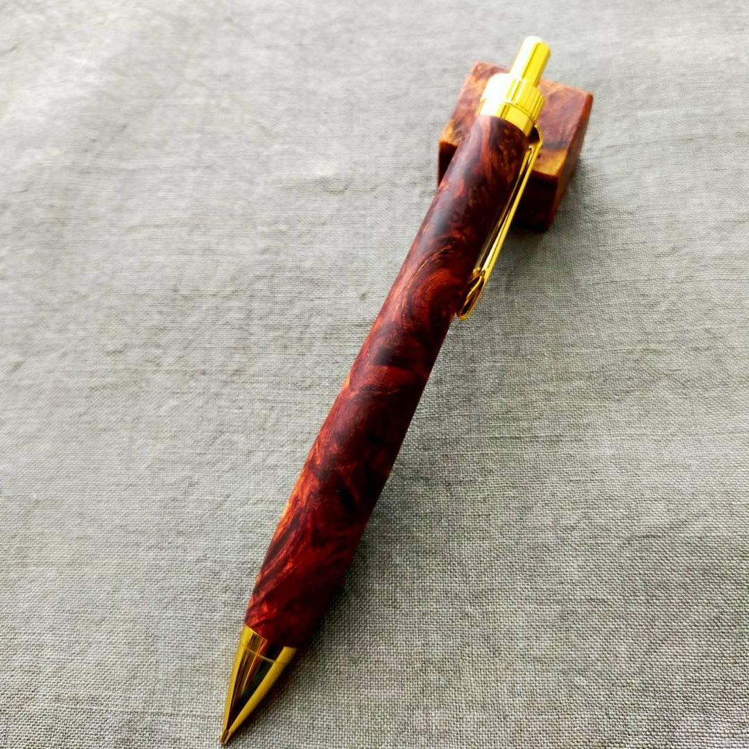 特上ローズウッド瘤　ハンドメイド　木軸シャープペン　0.5mm　天然木　ゴールド