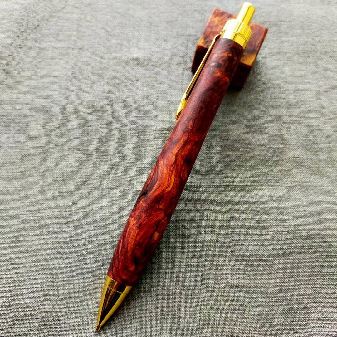 特上ローズウッド瘤　ハンドメイド　木軸シャープペン　0.5mm　天然木　ゴールド