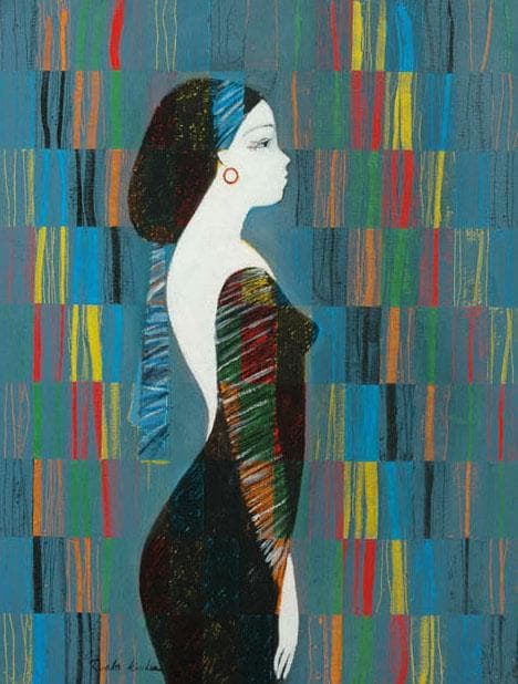 油絵 菅家令子 絵 絵画インテリア 額付(銀) uF6-030214 人物 女性
