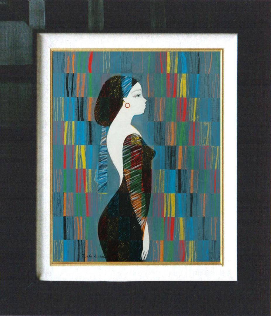 油絵 菅家令子 絵 絵画インテリア 額付(銀) uF6-030214 人物 女性
