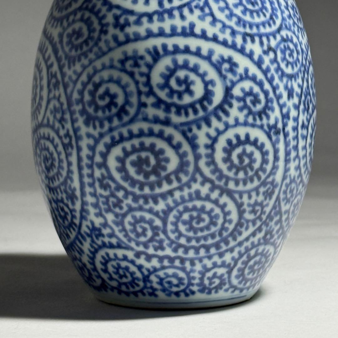 ◆上手品 古伊万里 染付蛸唐草文 鶴首徳利 一輪挿し 花瓶 江戸時代中期〜後期◆